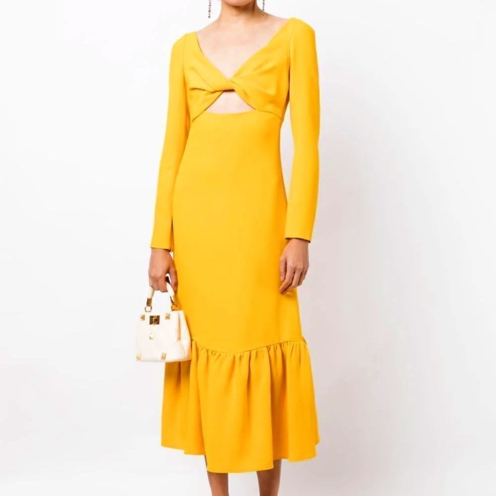 NEW Giambattista Valli Twist-front midi dress yellow - size 48 (US 12/XL)